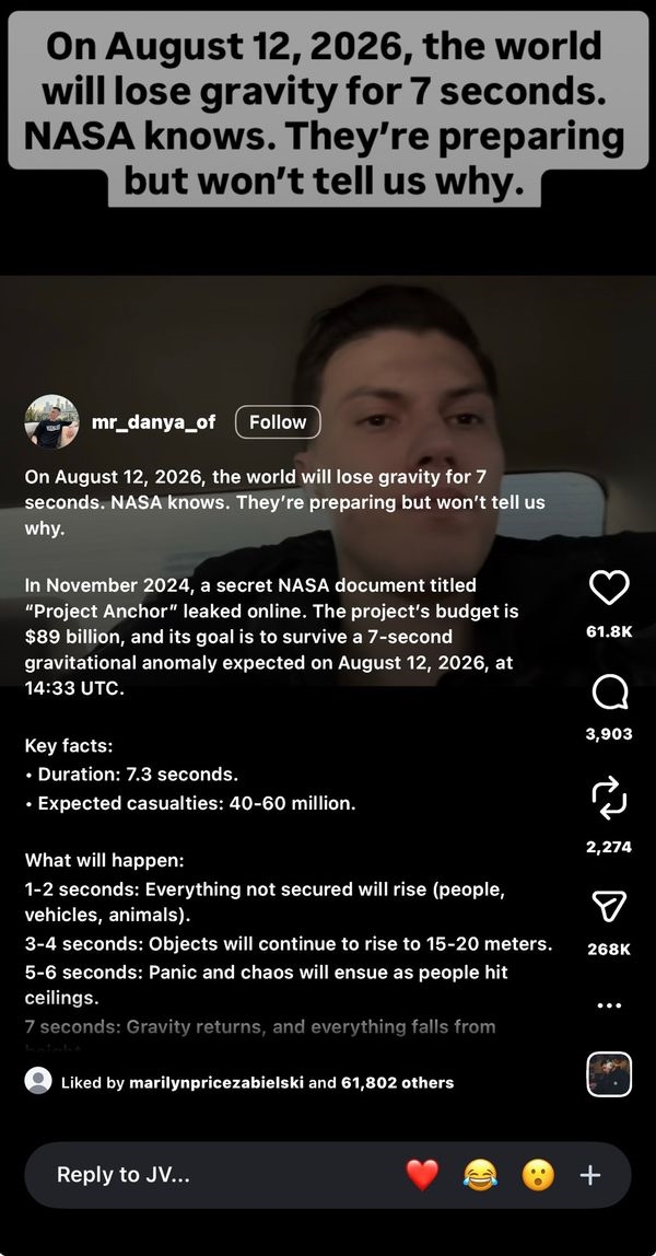 “地球将失重7秒致千万人死”阴谋论疯传 NASA辟谣